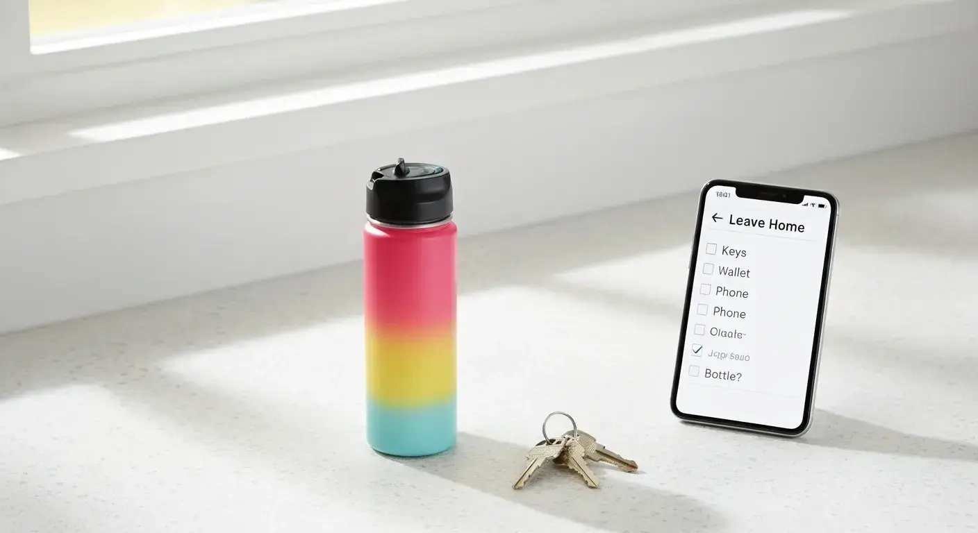 Checklist reminder for bottle Checklist on phone includes water bottle