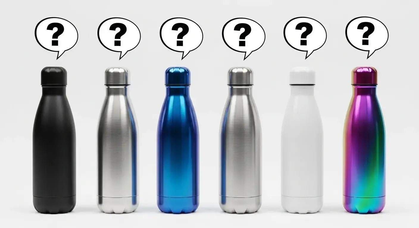 Stainless steel bottles with question icons