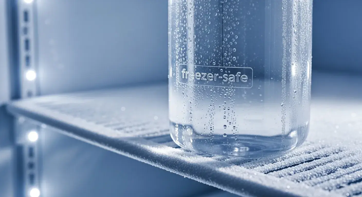 BPA-free plastic water bottle in freezer