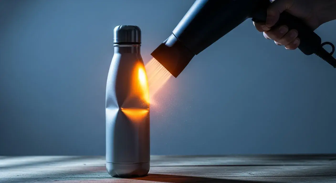 Applying heat to dented stainless steel bottle