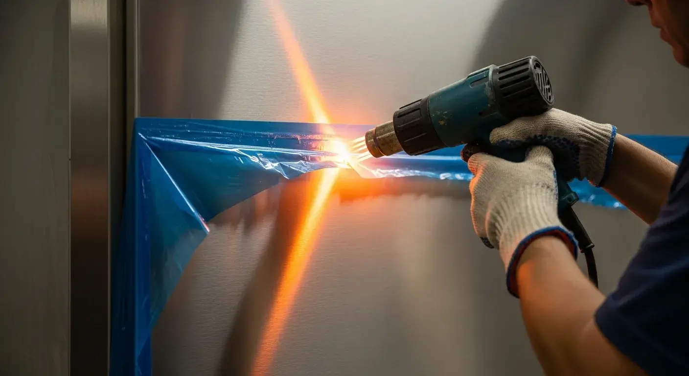 Using heat gun to peel plastic film