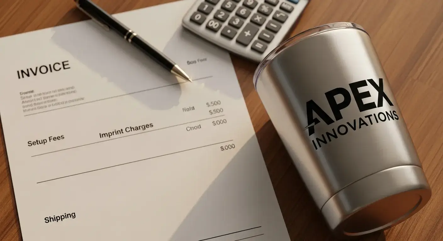 Extra costs to expect Invoice with added fees beside a tumbler sample