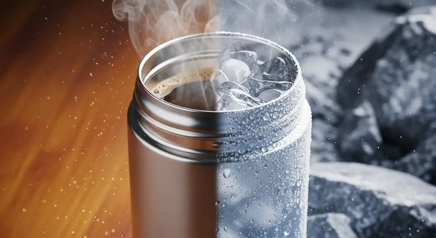 Insulated bottle with steam and ice contrast