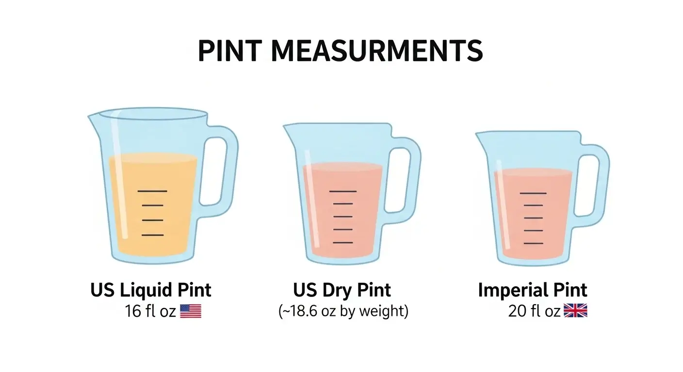 Diagram comparing US liquid, US dry, and Imperial pint volumes
