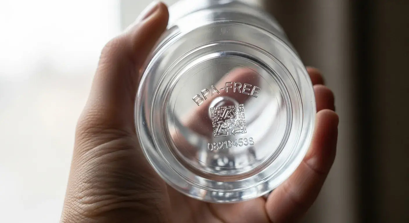 Hand inspecting BPA-free label on bottle bottom