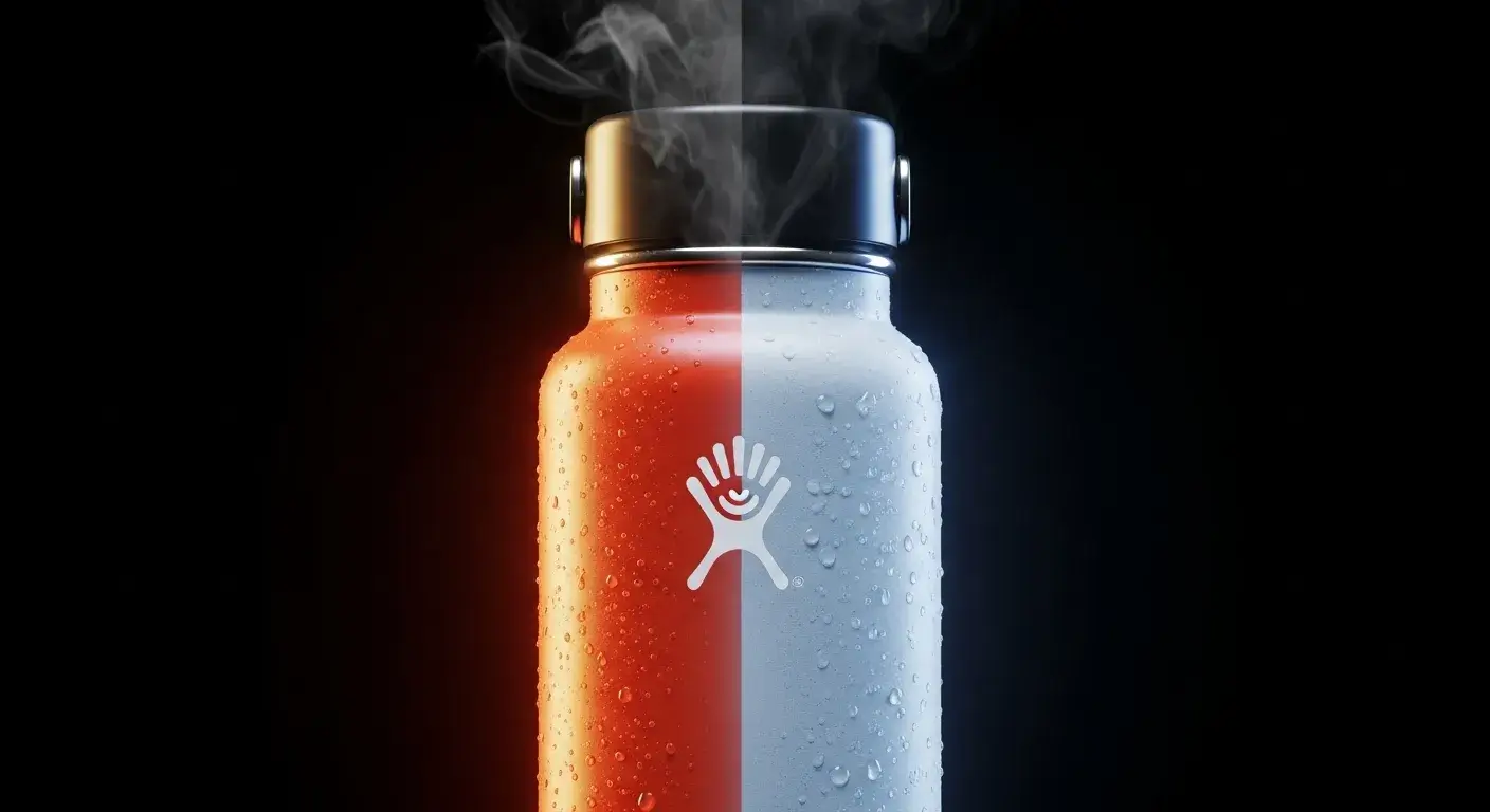 Hydro Flask with steam and ice showing insulation range
