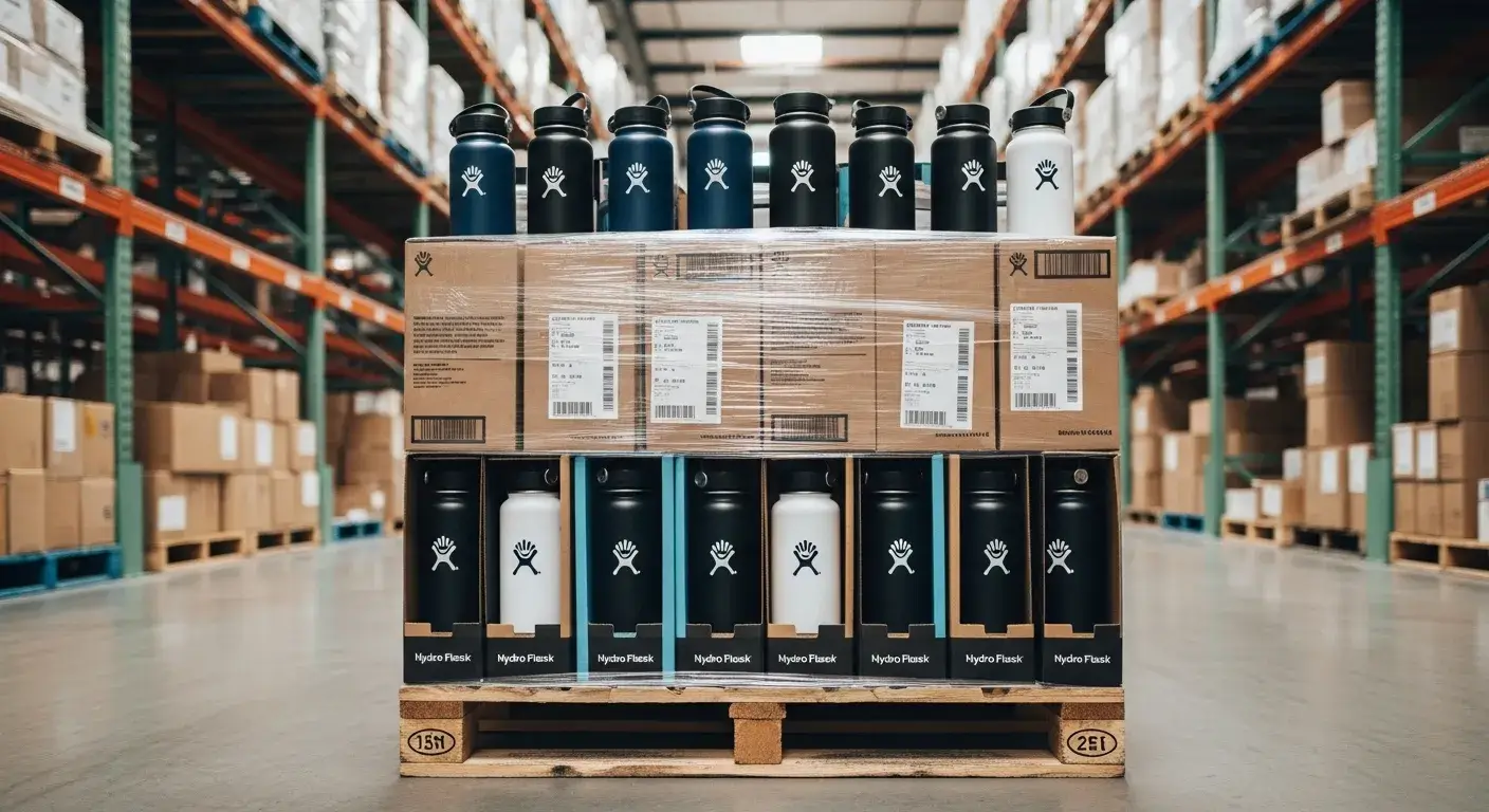 Boxes of Hydro Flasks being packed for shipping