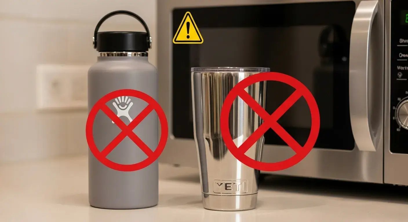 Insulated bottles with a crossed-out microwave symbol
