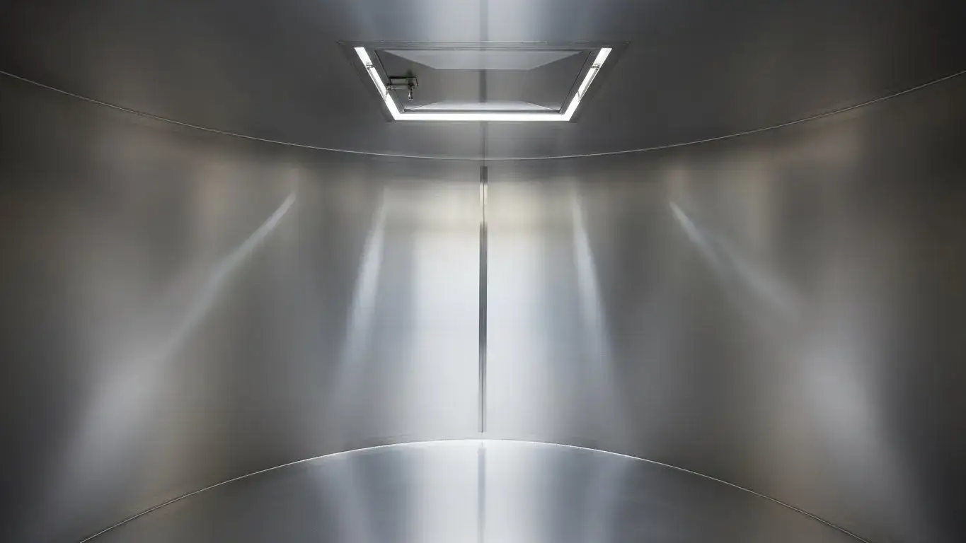 Clean corrosion-resistant interior Water tank interior with clean, shiny steel surface