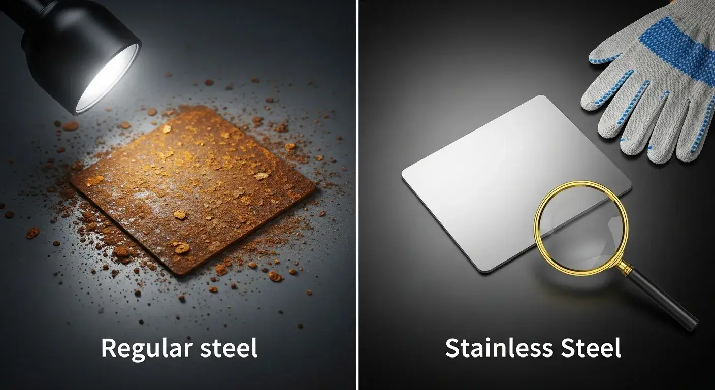 Rusty steel and shiny stainless compared