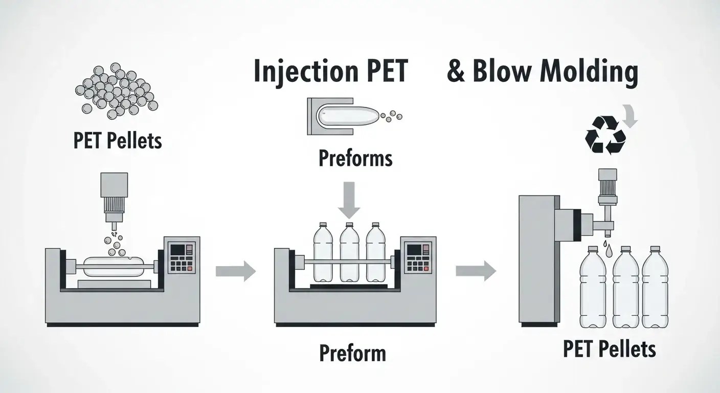 Diagram of injection and blow molding stages