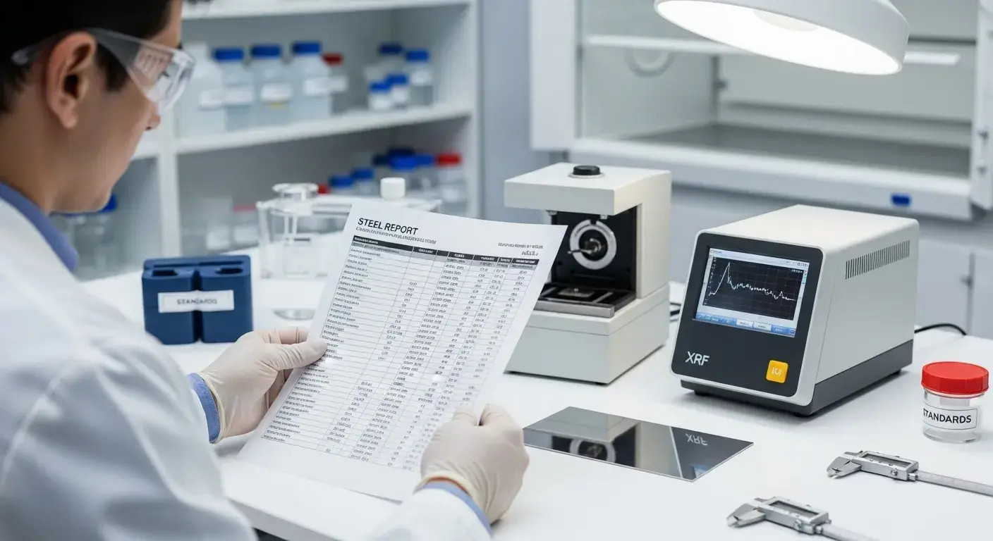 Why lab testing matters Lab technician documenting steel test results with sample nearby
