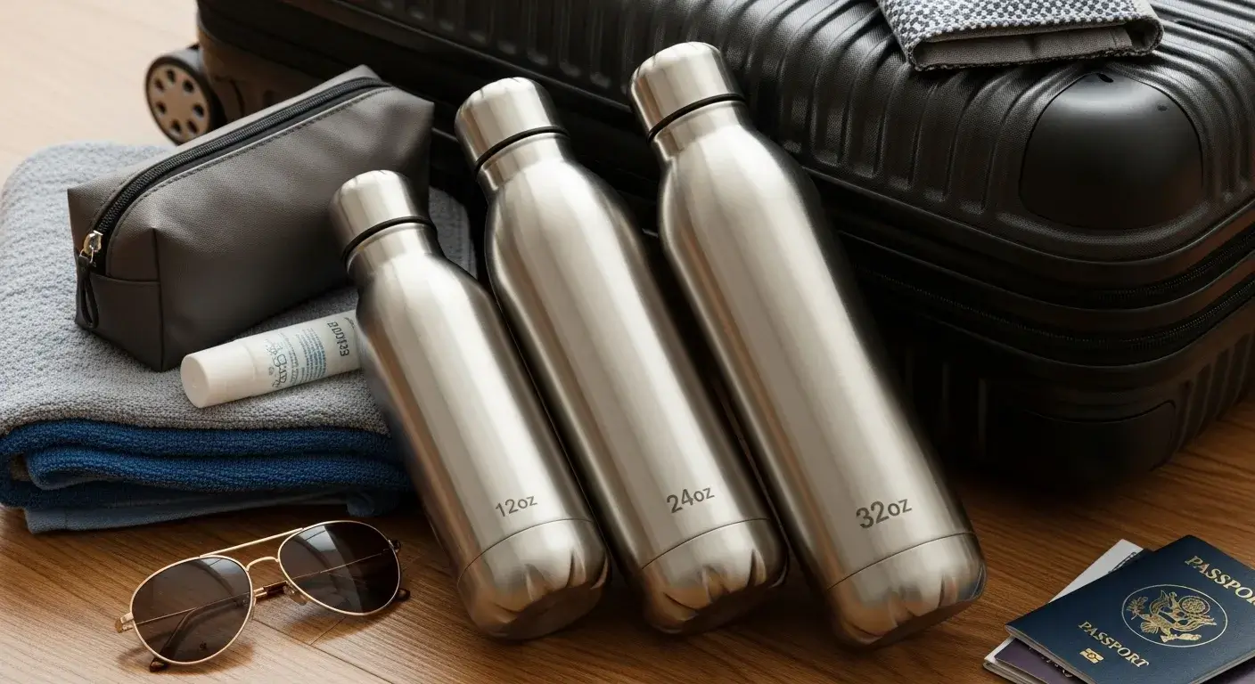 Size doesn't matter Different sizes of metal bottles in bag