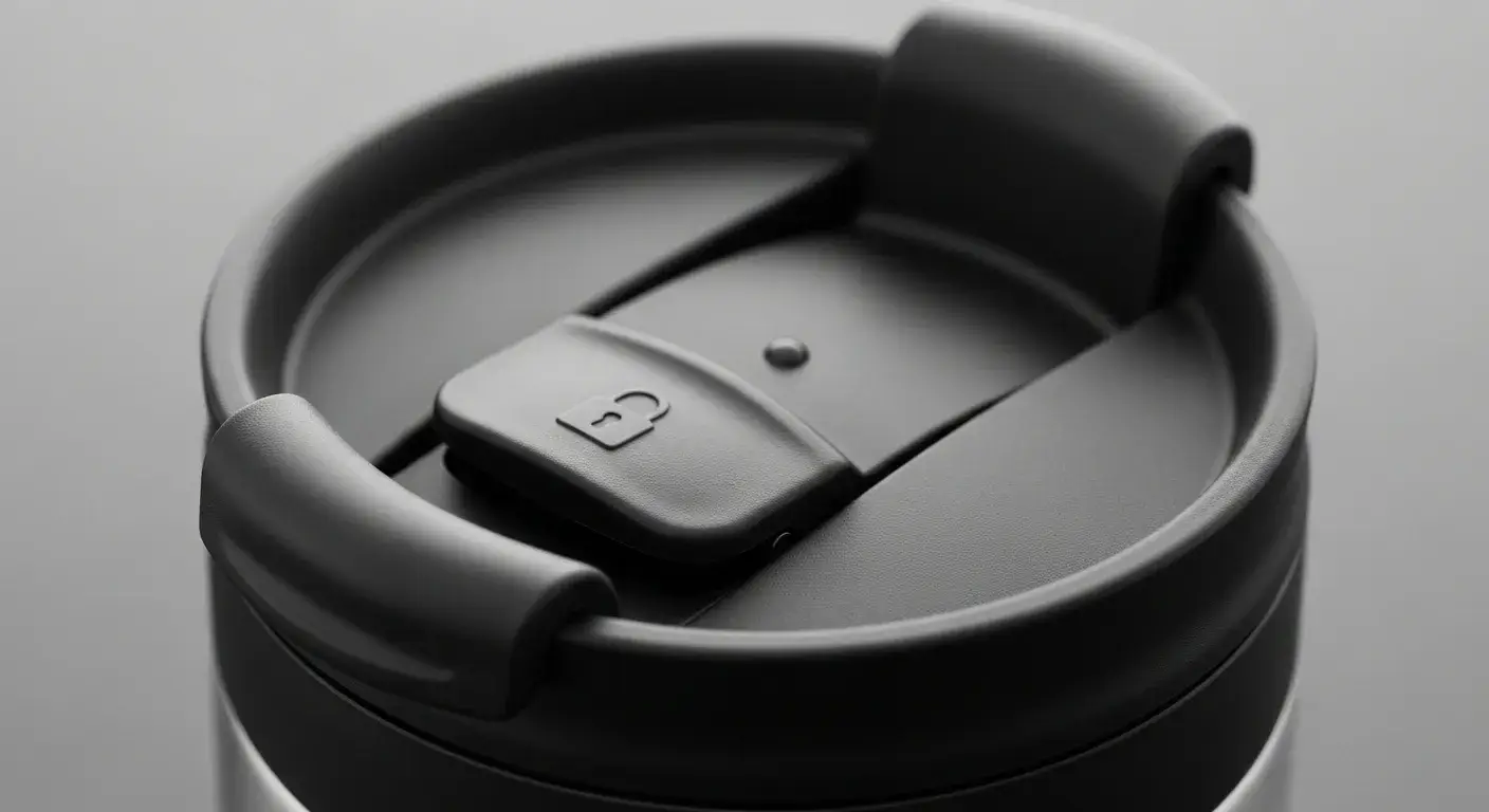 Close-up of a locking travel mug lid