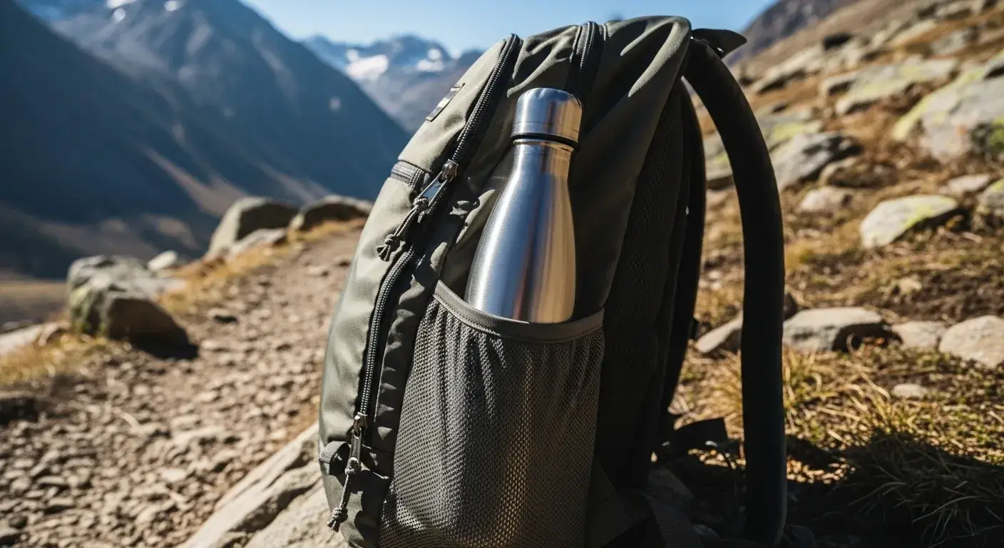 Stainless bottle in backpack side pocket