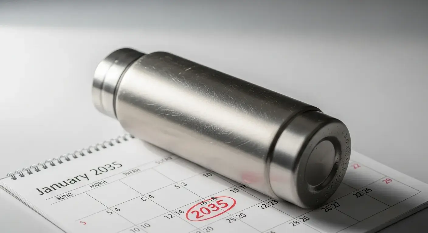 Stainless bottle on calendar with “10 Years” marked