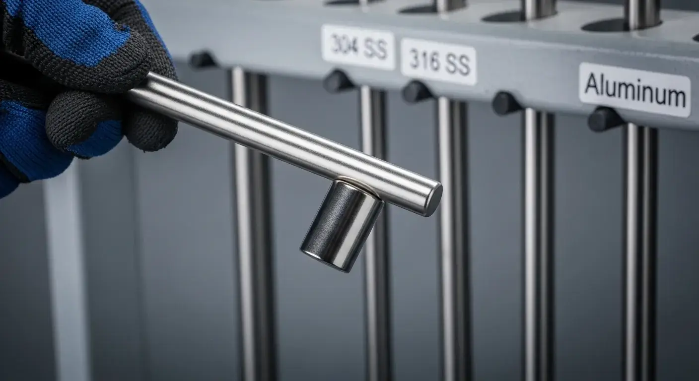 304 magnetic response check Magnet barely sticking to stainless steel sample