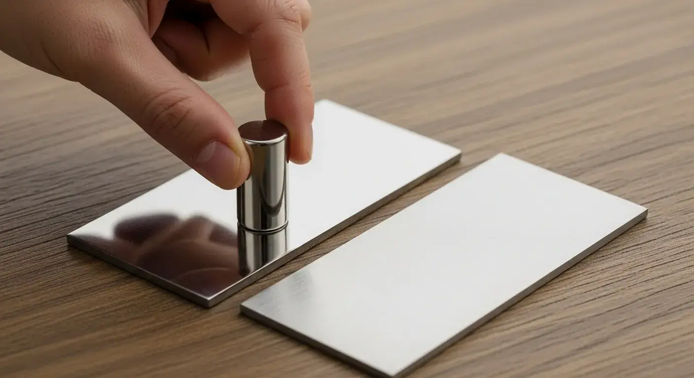 Magnet sticking to one of two steel samples