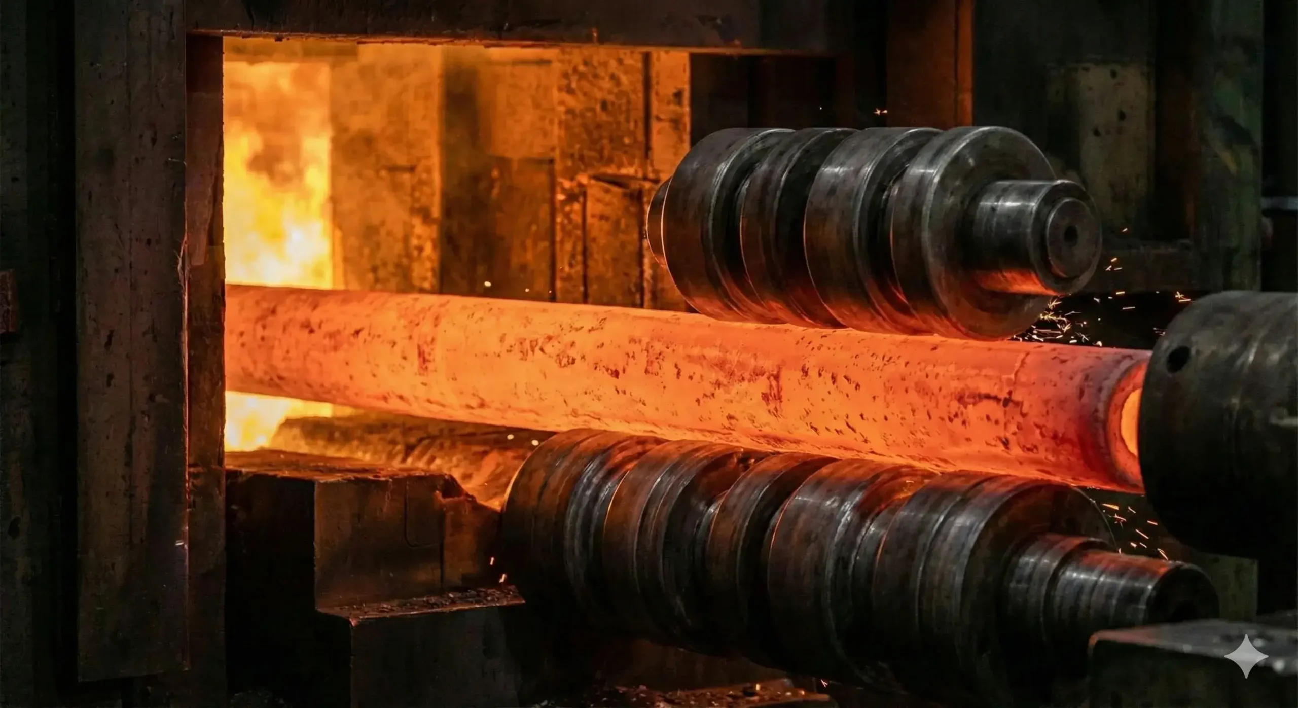 Seamless pipe process Steel billet turned into seamless pipe through rotary piercing