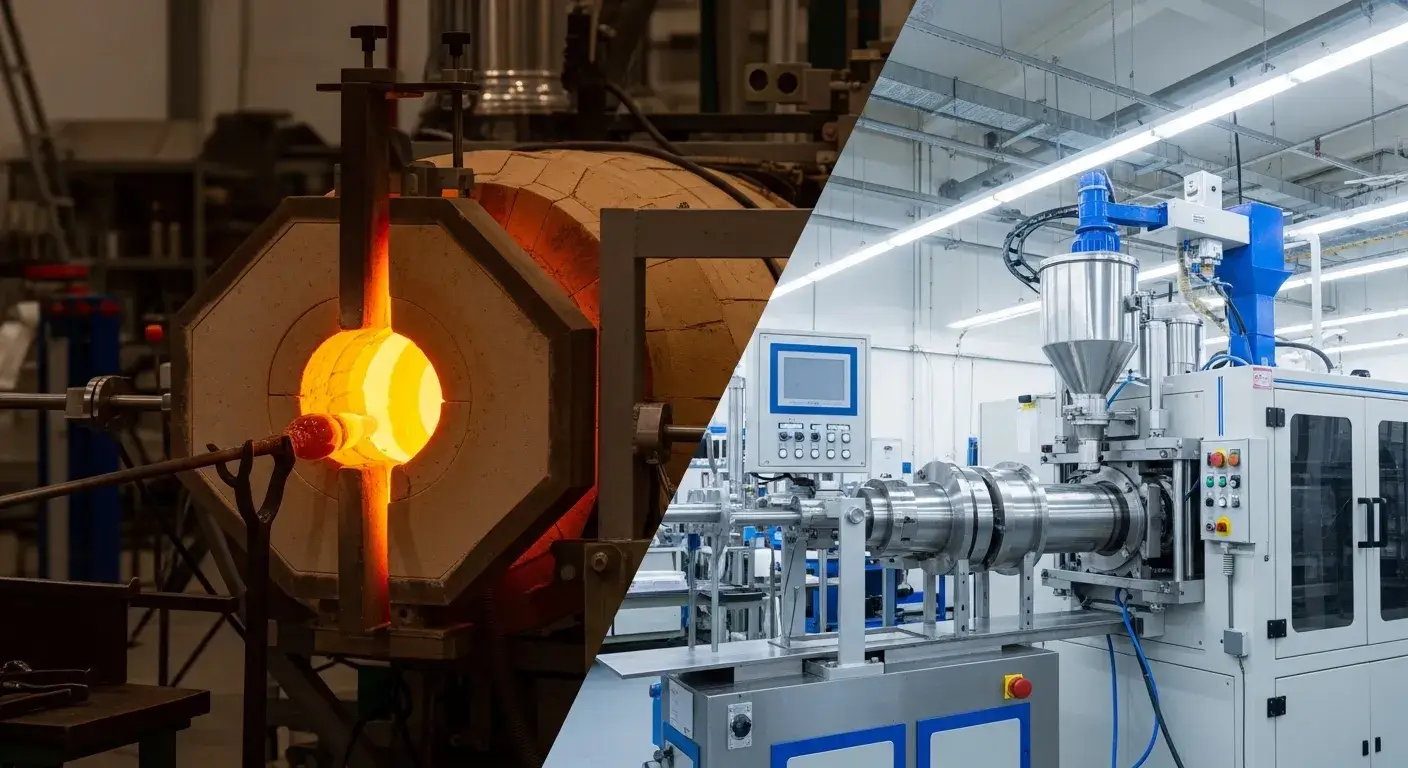 Plastic molding vs glass furnace illustration