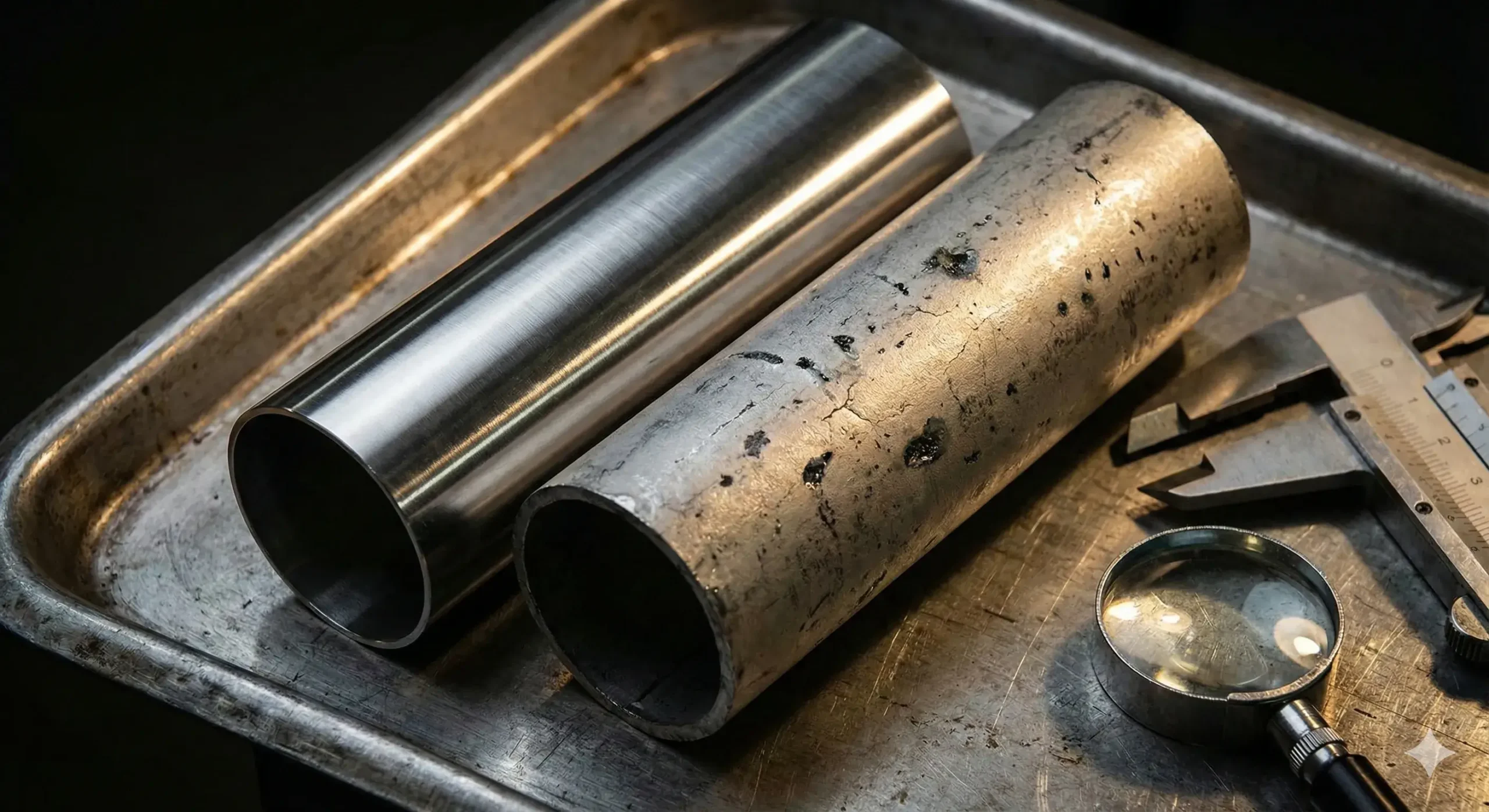 Material quality issues Low-grade stainless steel tube with visible impurities and crack lines