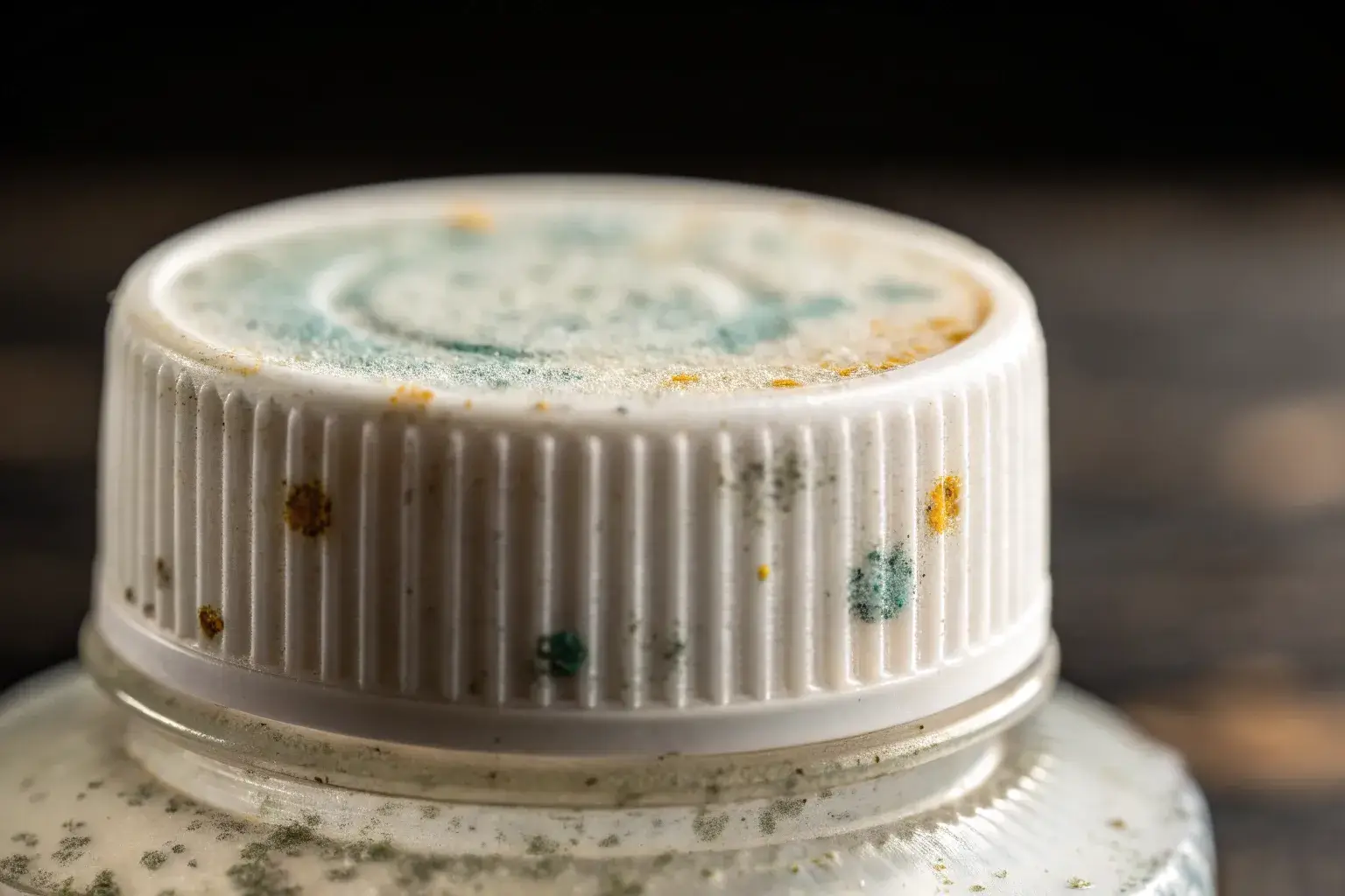 Mold and bacteria inside bottle Dirty bottle cap with mold spots visible