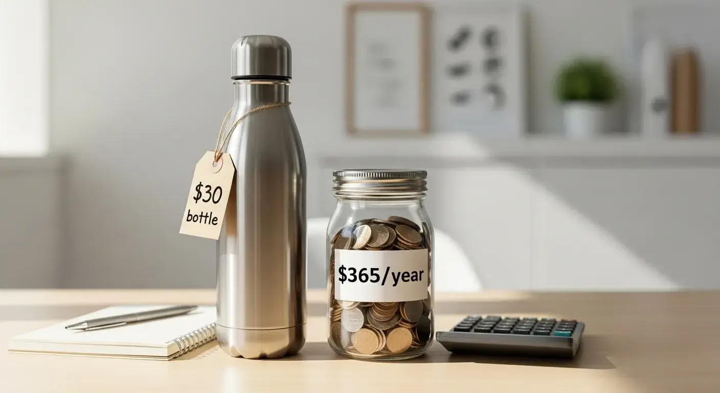 Stainless bottle with money saved comparison