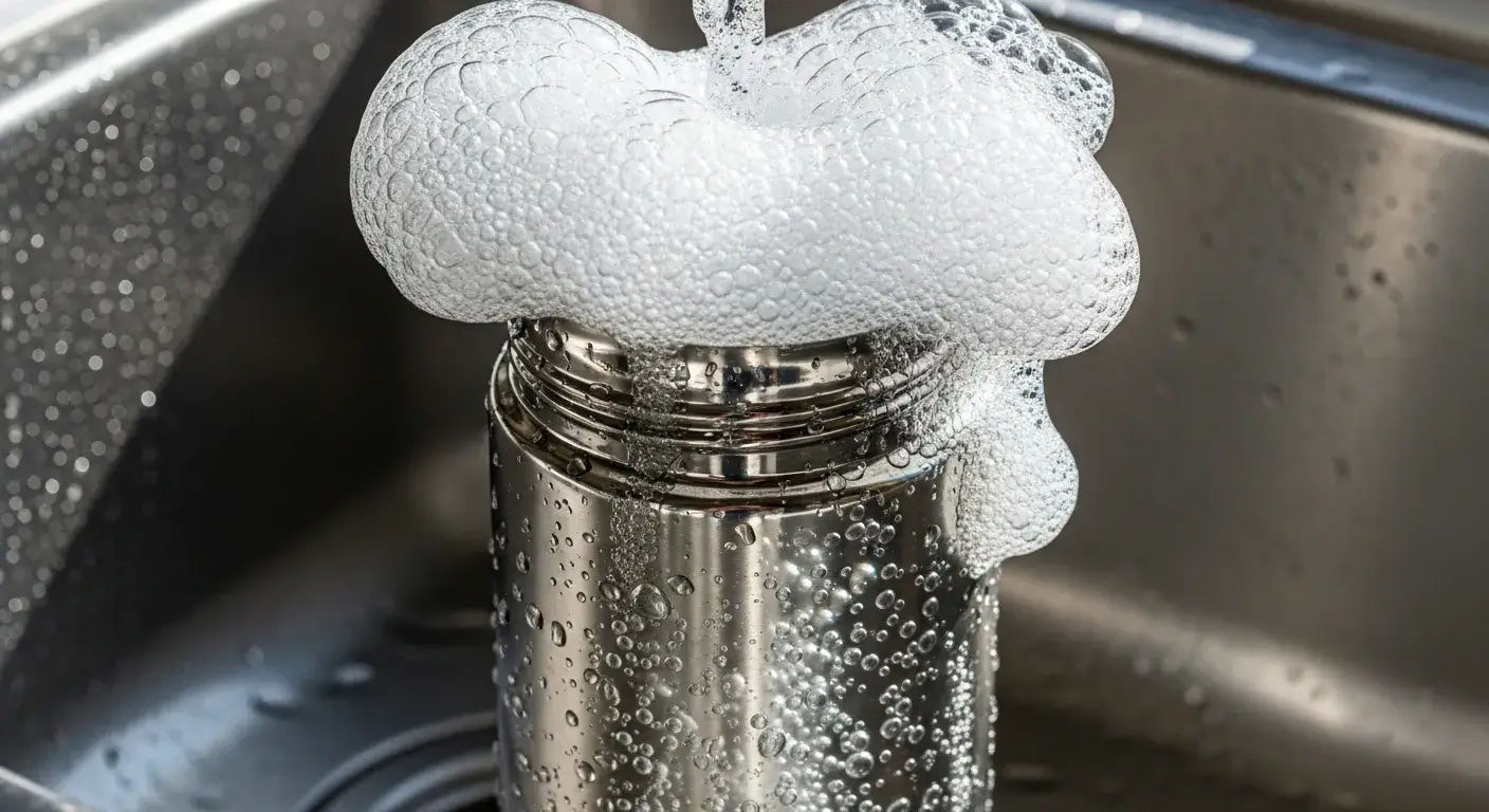 Eliminating odor naturally Baking soda and vinegar soaking in water bottle