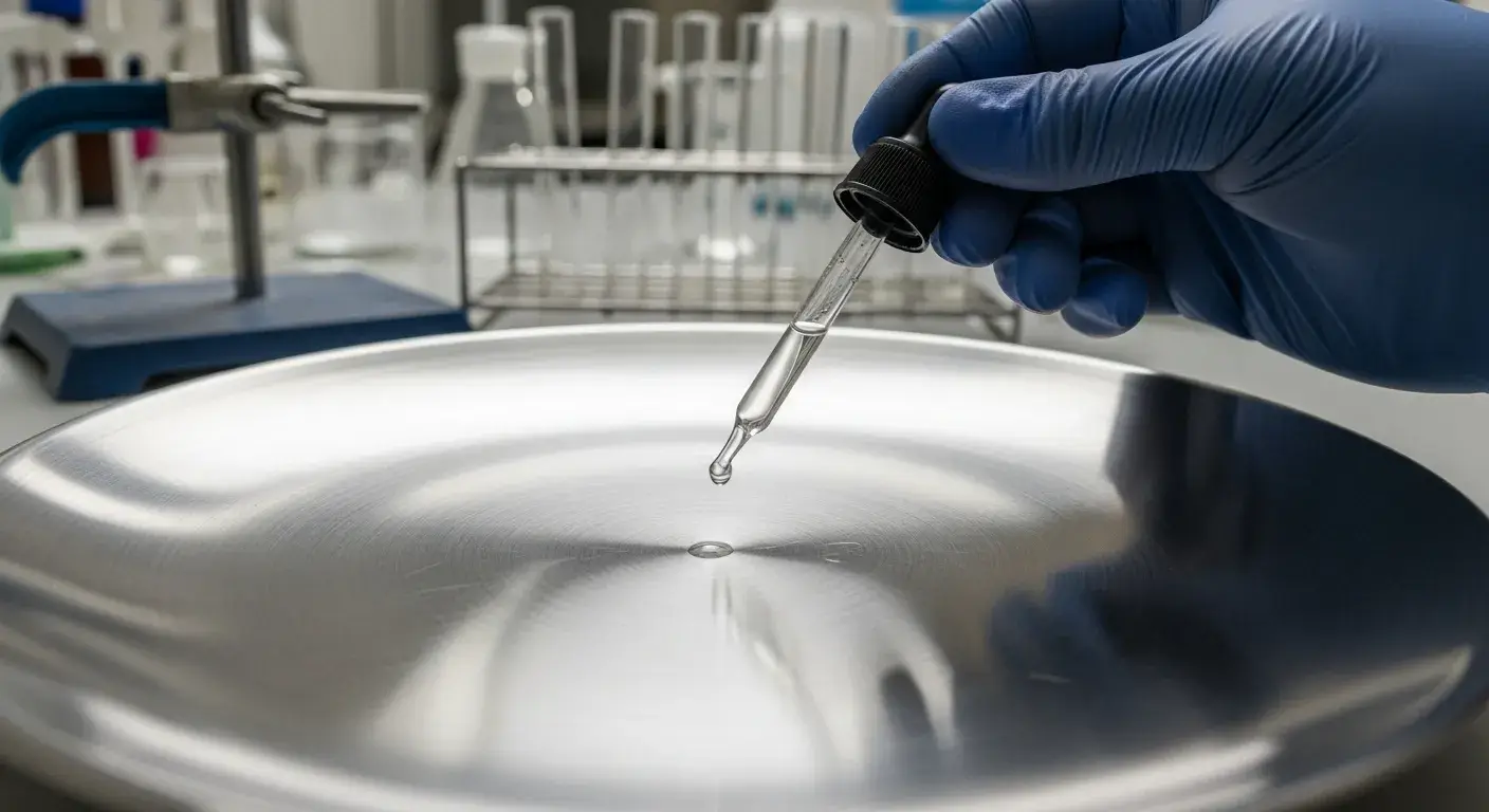 Nitric acid test for 304 Nitric acid drop on stainless steel surface