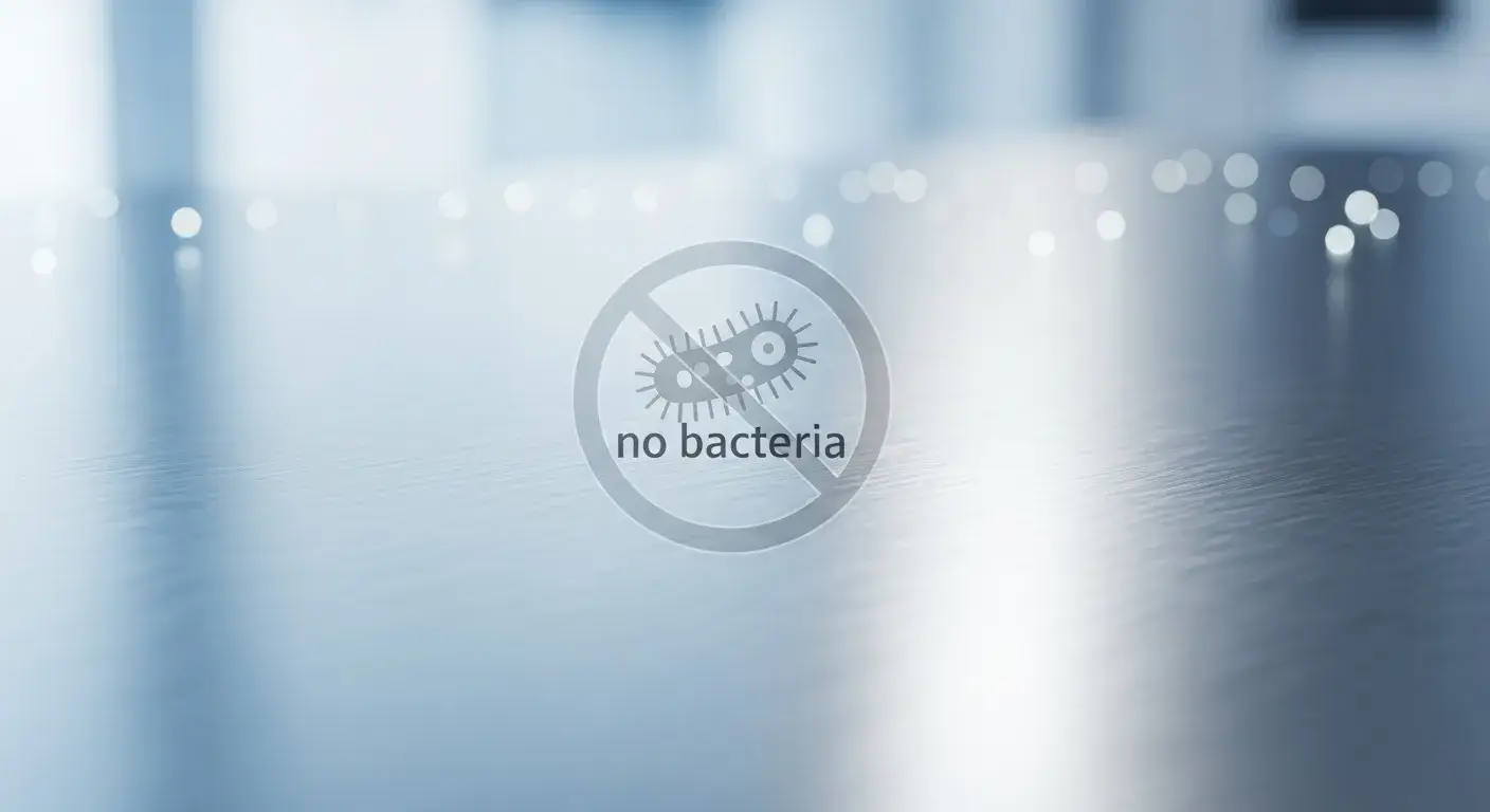 Magnified view of clean stainless steel surface resisting bacteria