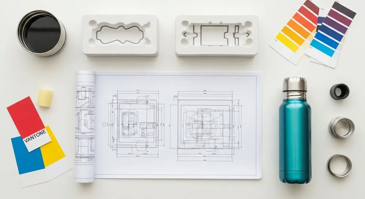 Blueprint and bottle production sample