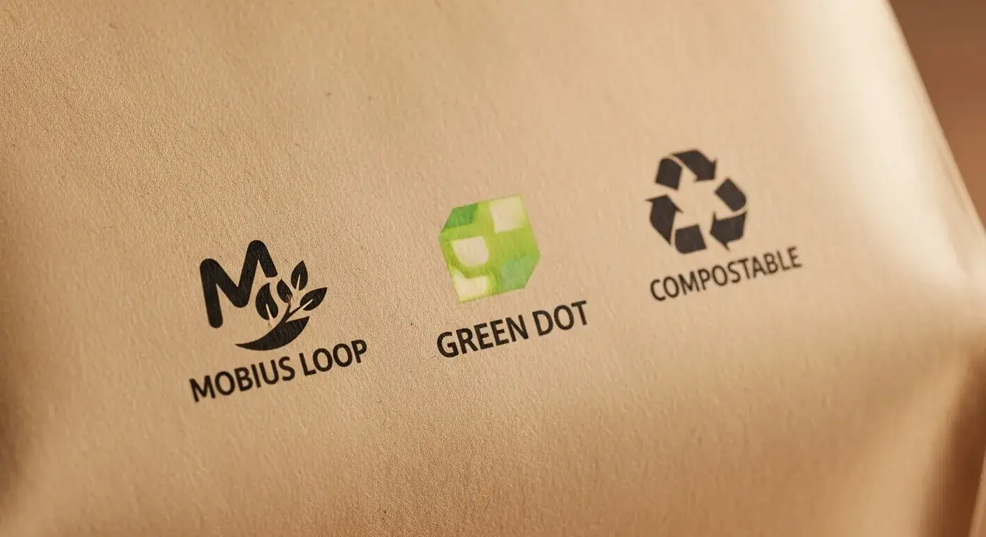 Different eco-symbols on packaging
