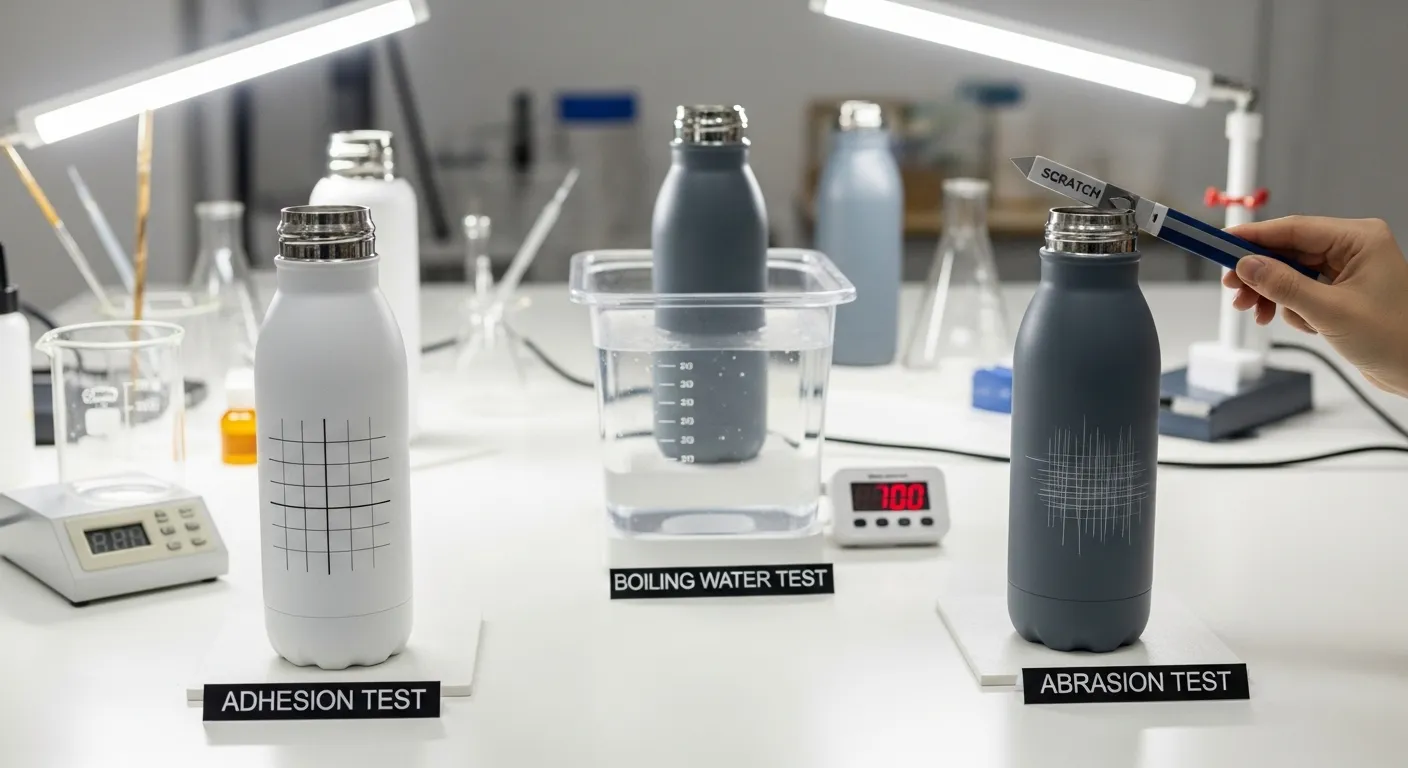 Durability and quality tests Coated bottles undergoing durability tests