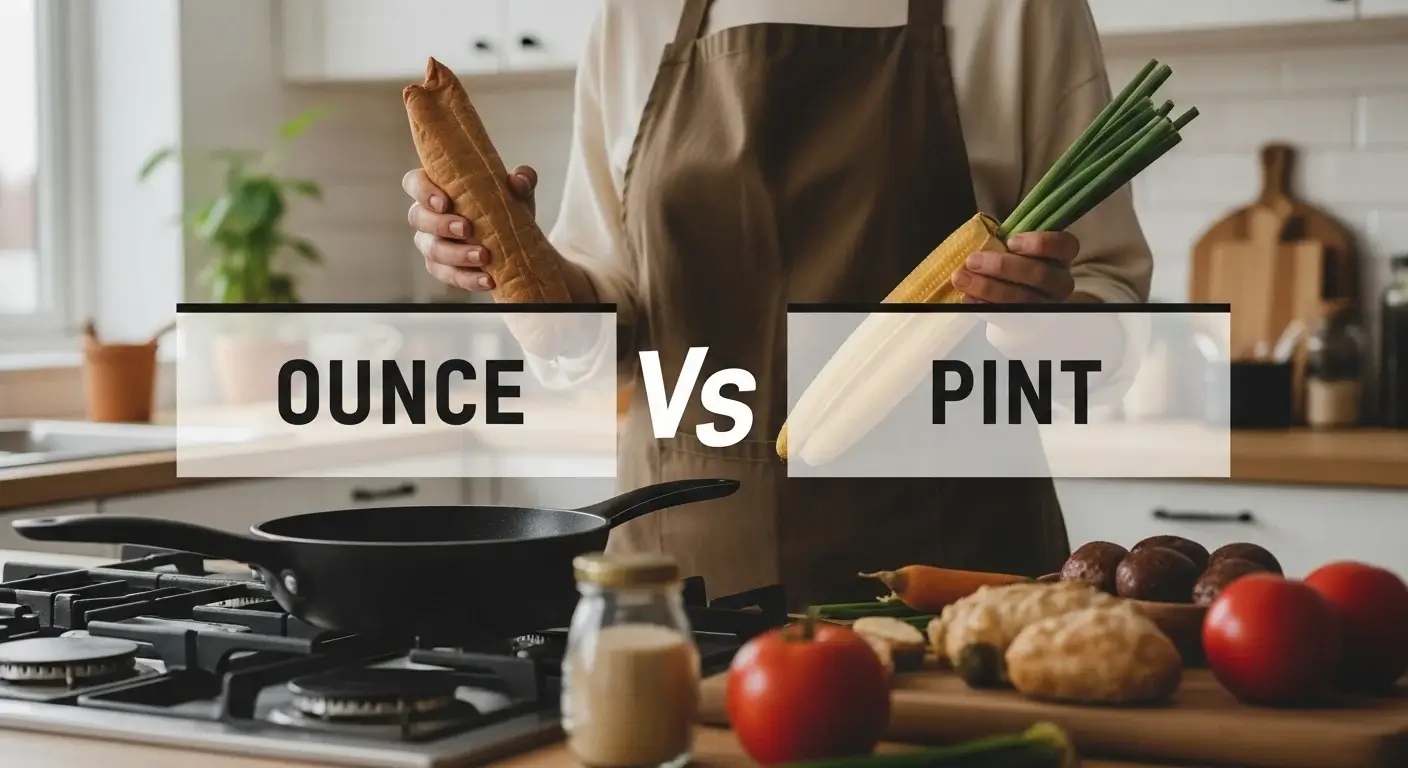 Person cooking and grocery shopping with ounce labels visible