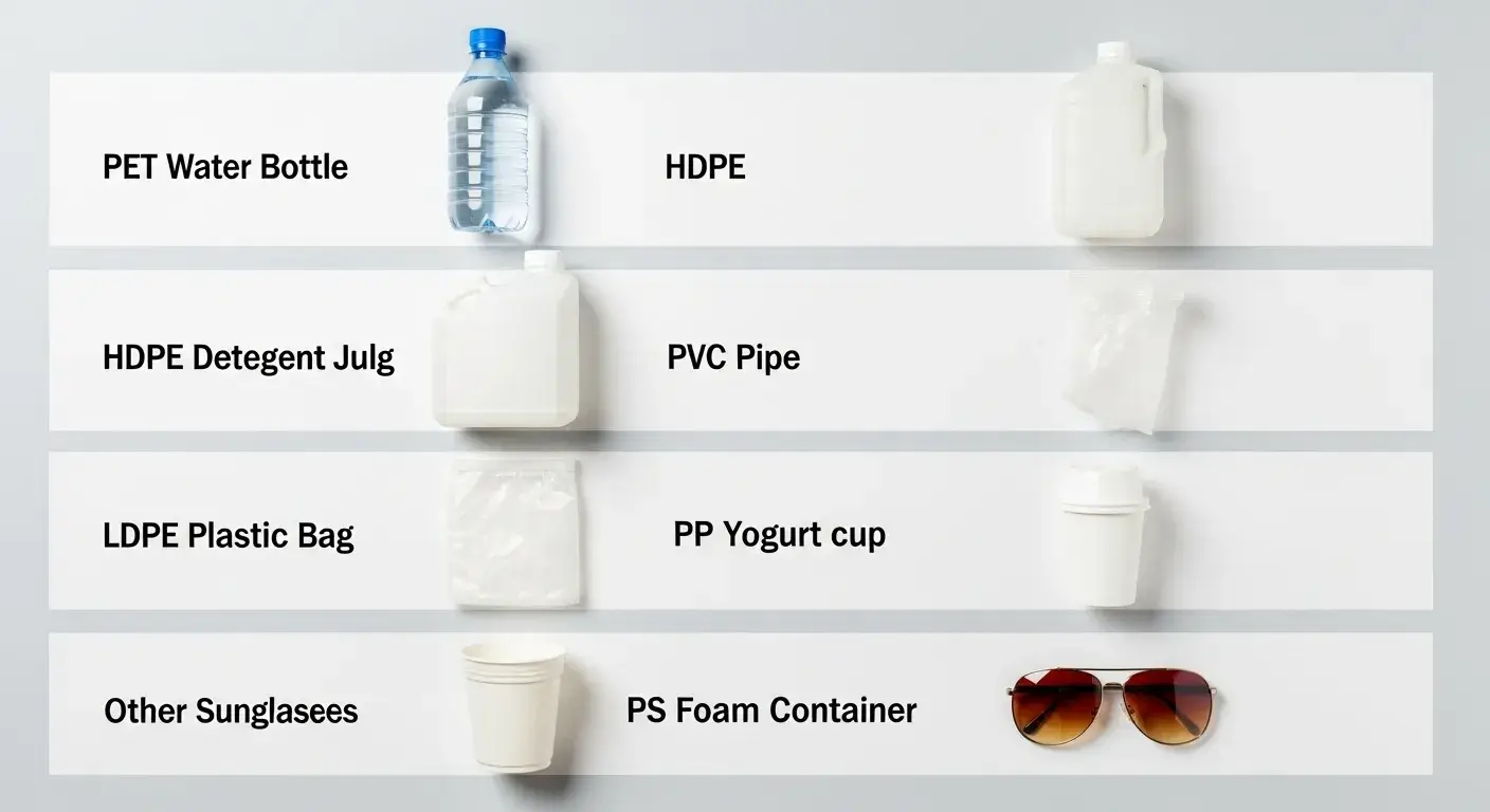 Plastic types and typical items