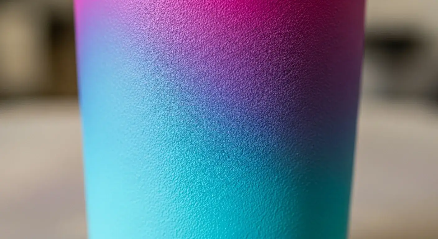 Metal tumbler with colored coating close-up