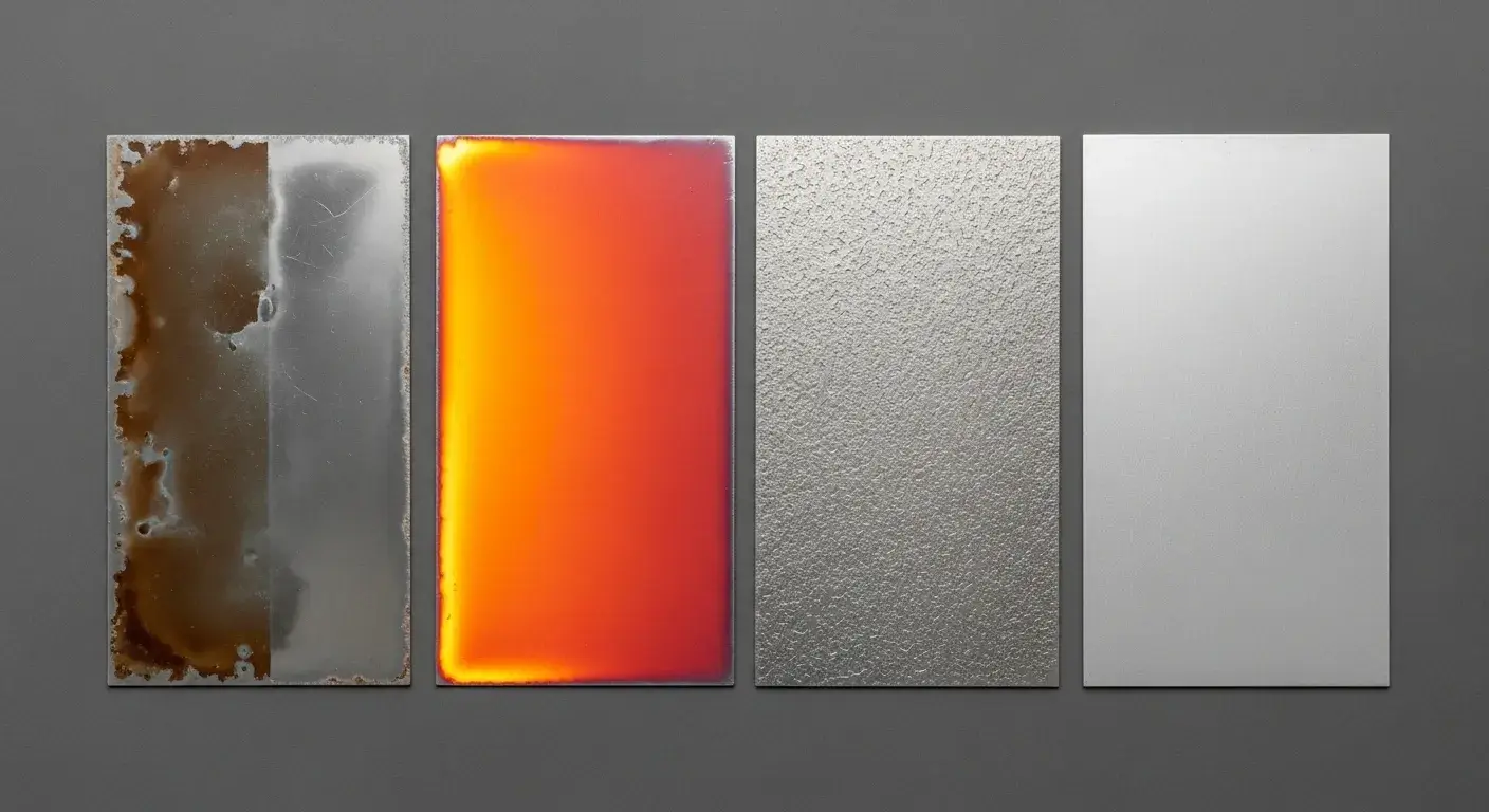 Four metal panels each showing removal method