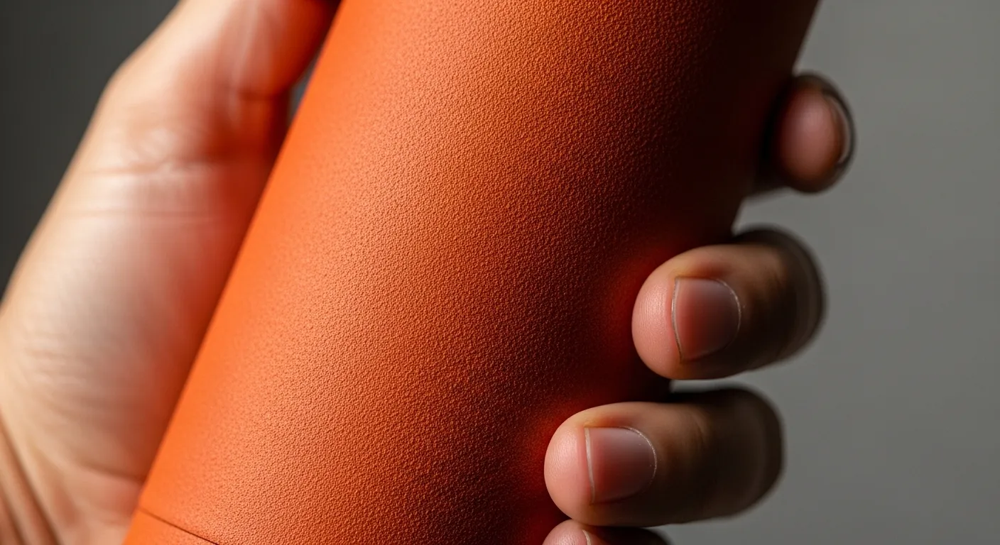 Aesthetic and grip benefits Close-up of textured matte bottle surface