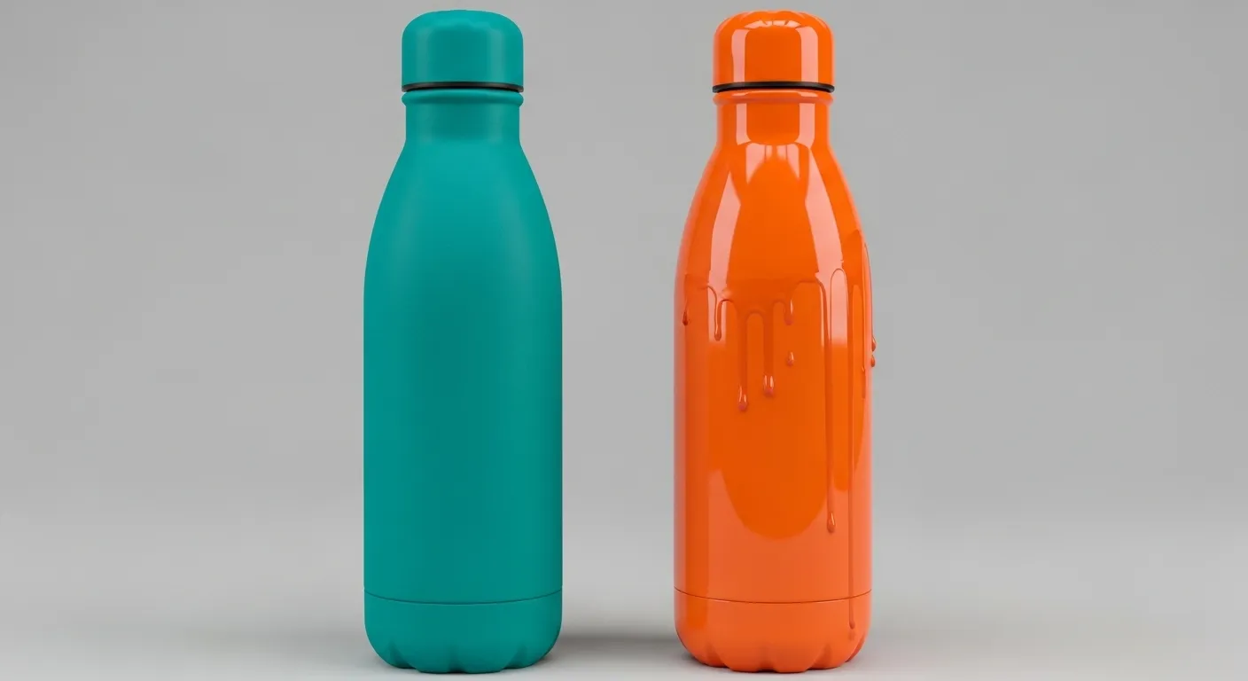 Powder vs liquid finishes Side-by-side bottles with powder and liquid finishes