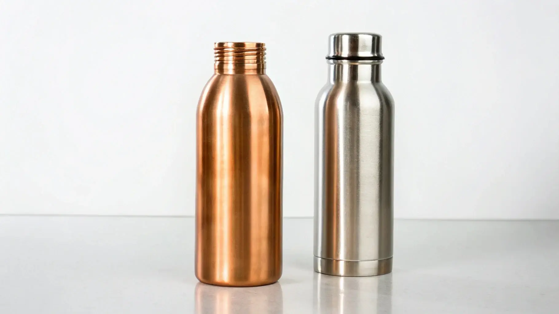 Price tag of $40 on a copper bottle vs $25 on a stainless steel bottle with “Best Value” icon
