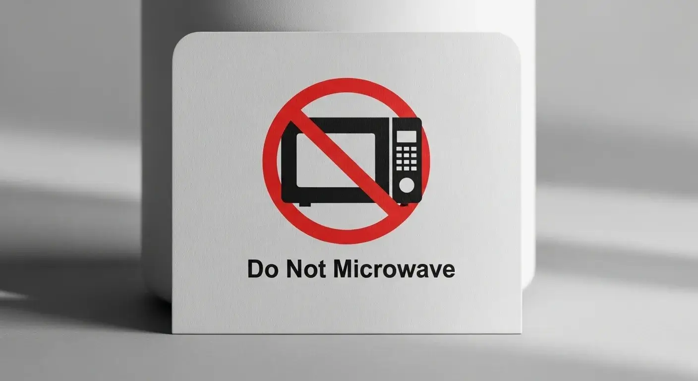 Warning label showing not microwave safe