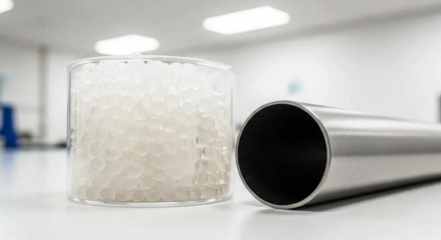 PET resin pellets and stainless steel tube