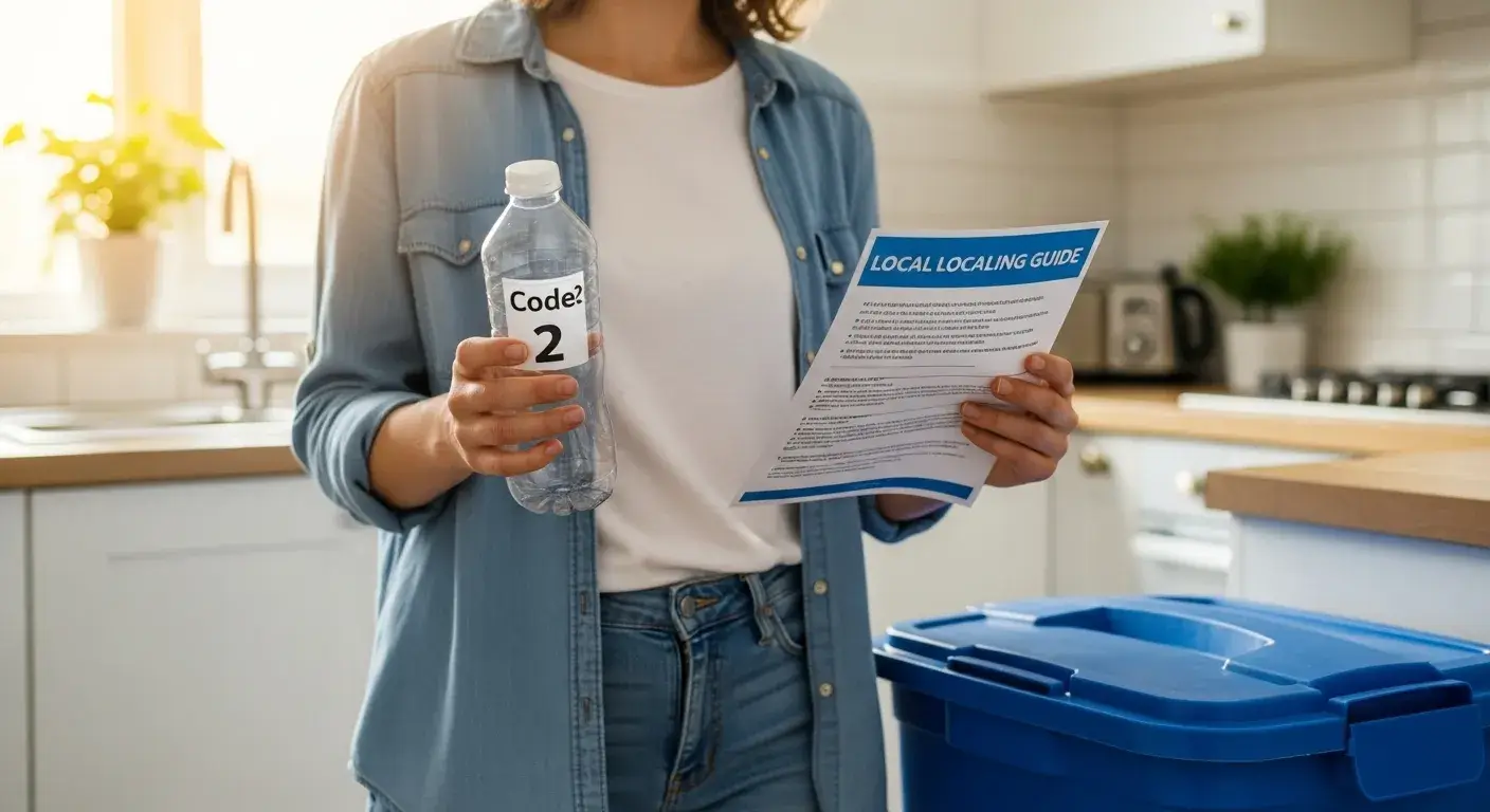 Person checking recycling guide at home