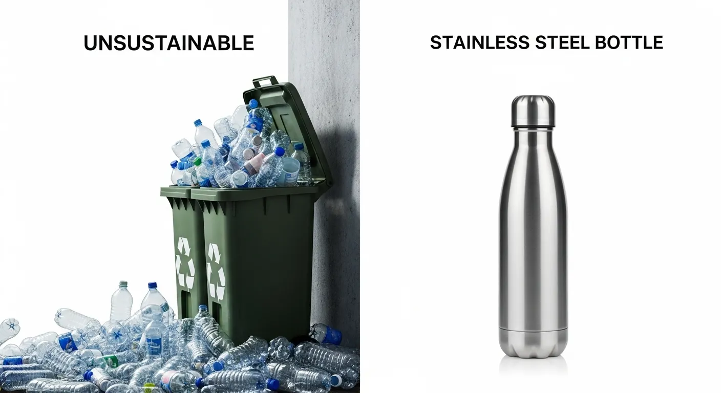 Plastic bottles recycling bin vs reusable bottle