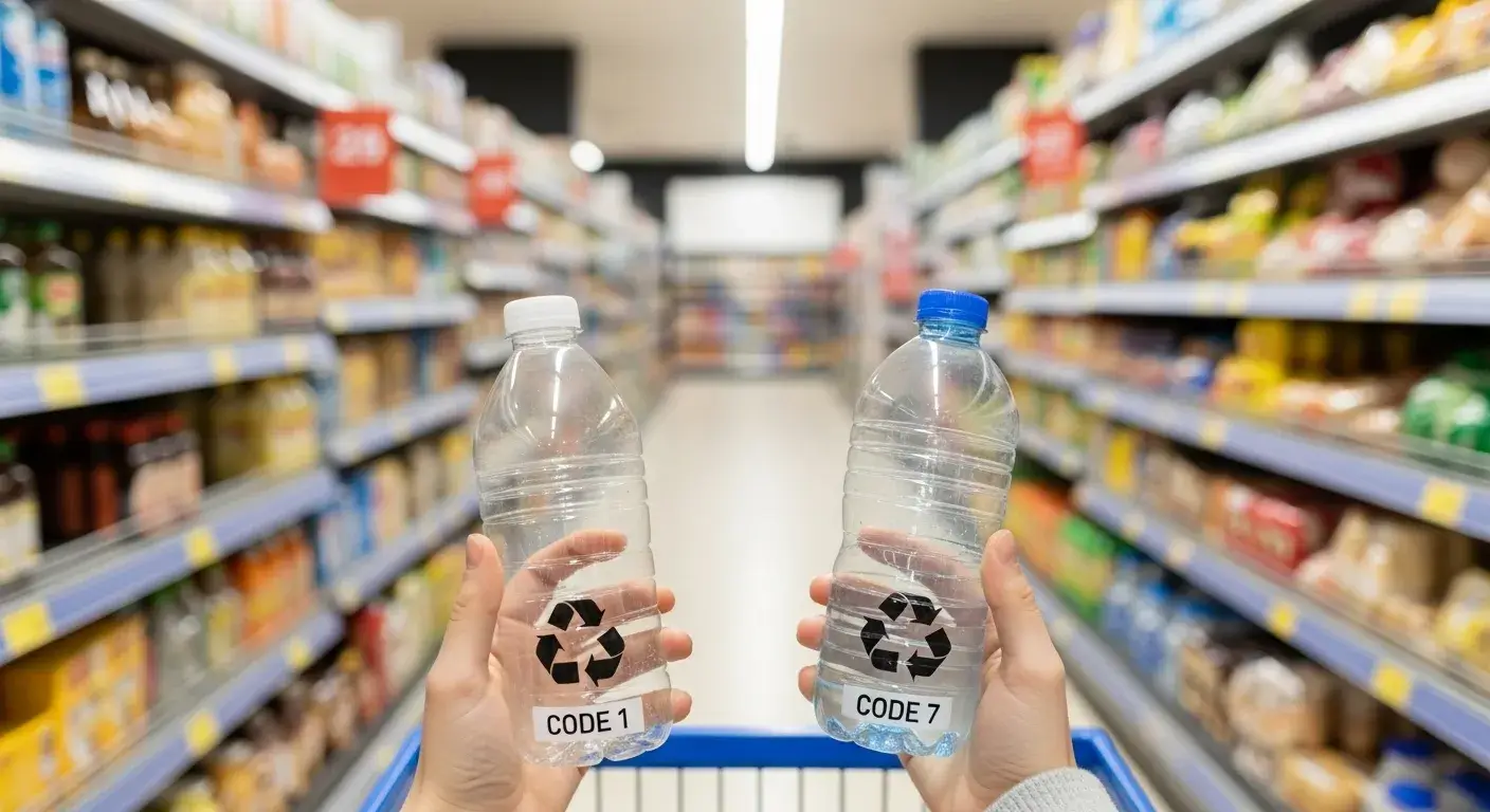 Choosing recyclable plastic products at store