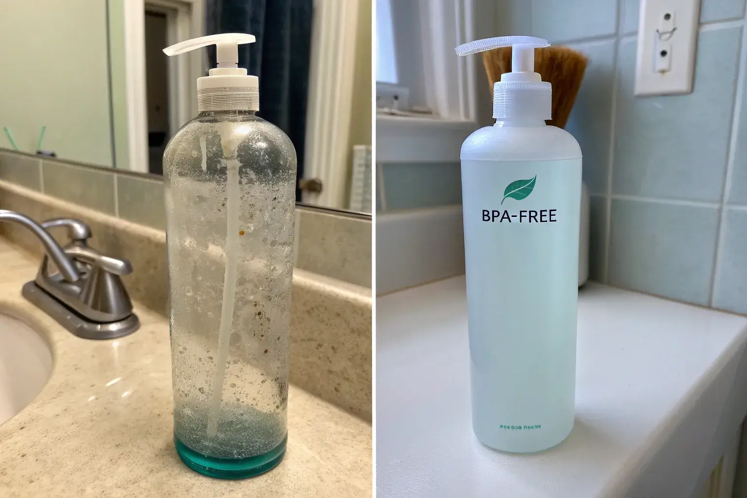 When to replace bottle Damaged plastic bottle beside clean new one