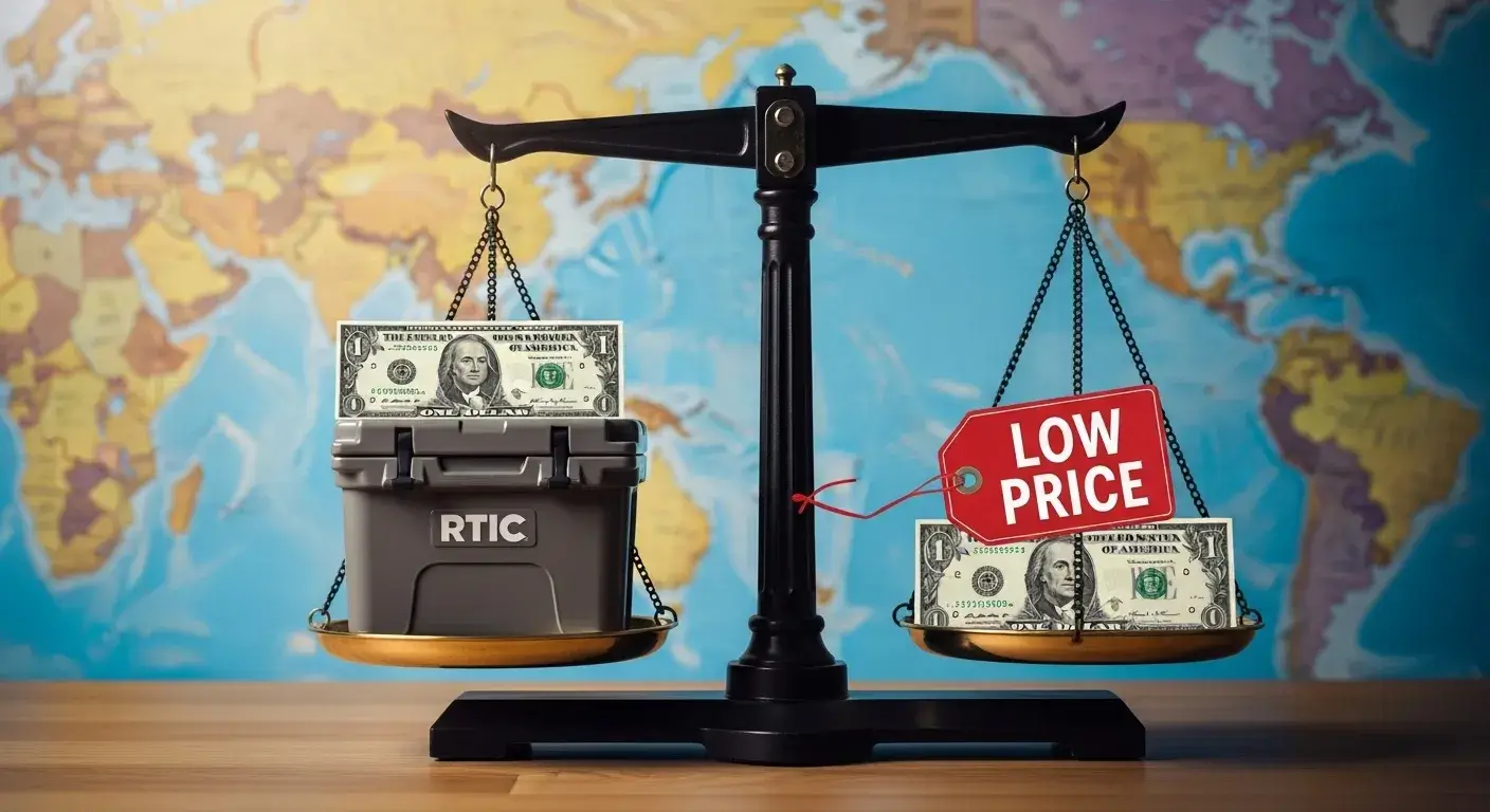 RTIC cooler on budget scale with price tag