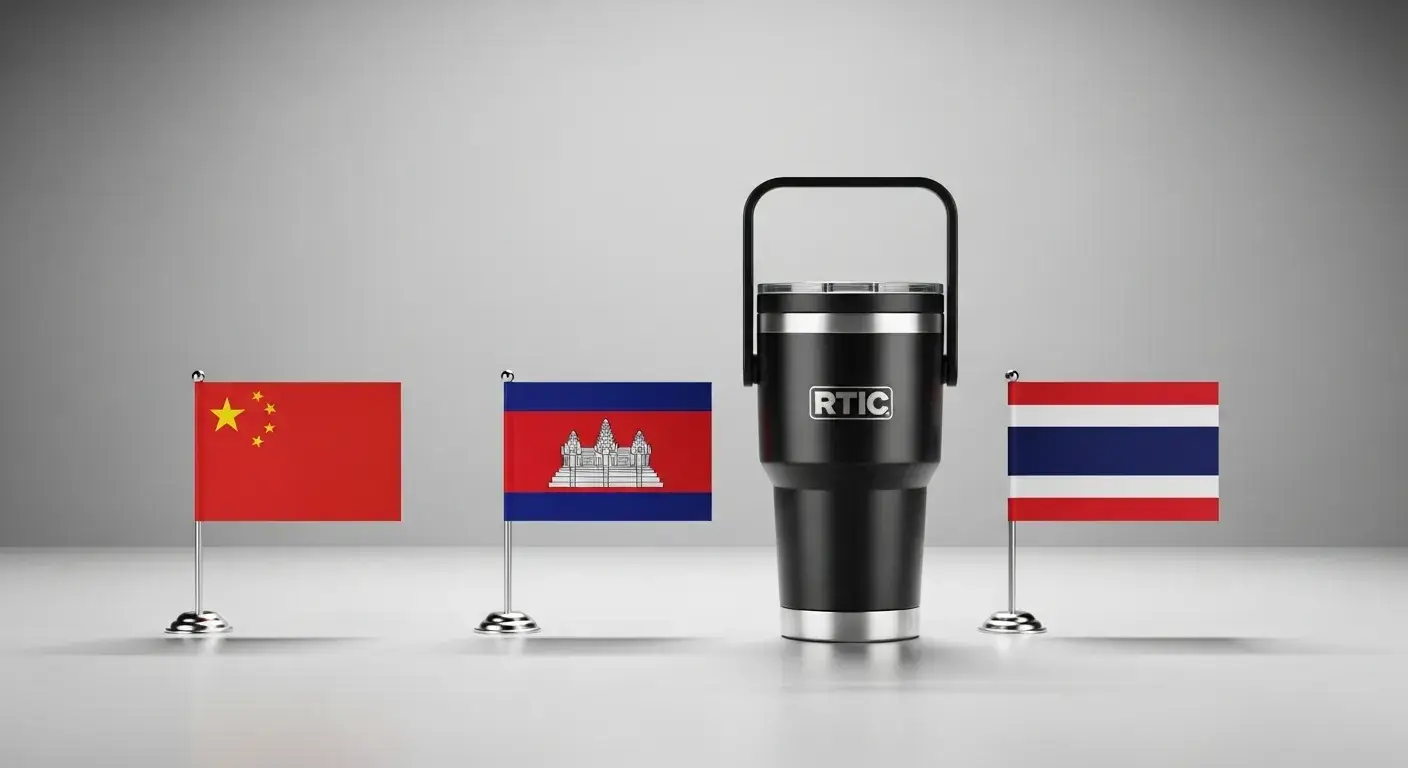 RTIC cooler and tumbler with country flags