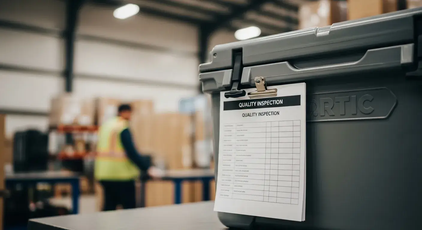 RTIC cooler with inspection checklist on table