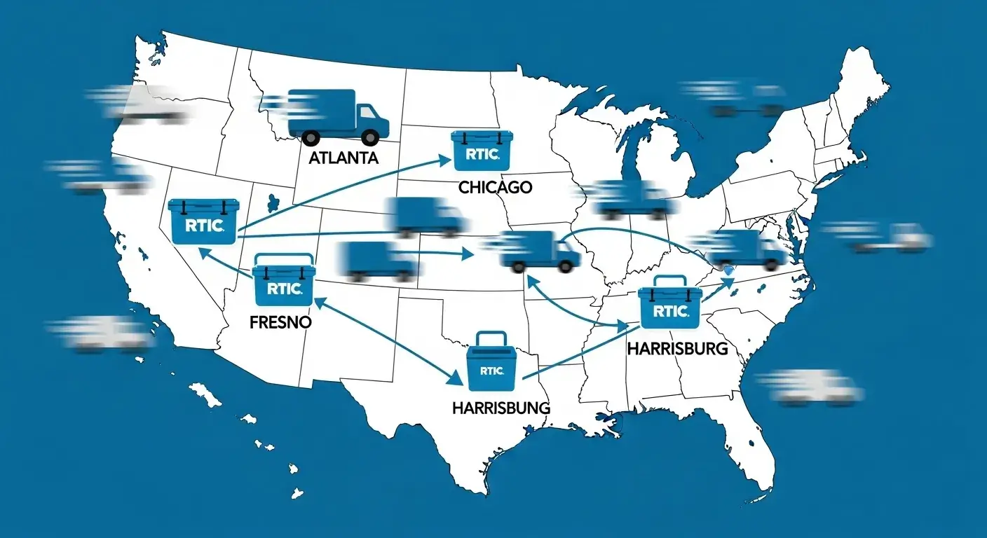 Map of U.S. with RTIC fulfillment locations marked